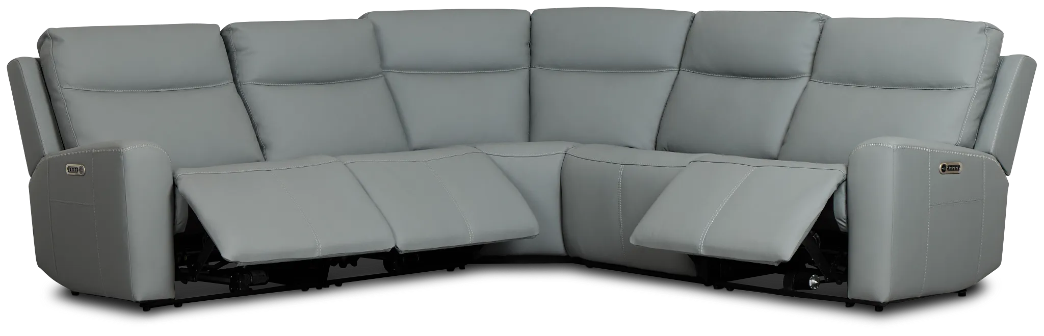 Flexsteel Sterling Blue Leather/Vinyl Small Triple Power Reclining Two-arm Sectional