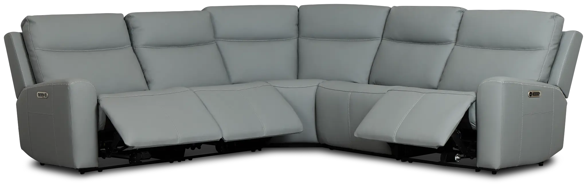 Flexsteel Sterling Blue Leather/Vinyl Small Triple Power Reclining Two-arm Sectional Flexsteel Sterling Blue Leather/Vinyl Small Triple Power Reclining Two-arm Sectional