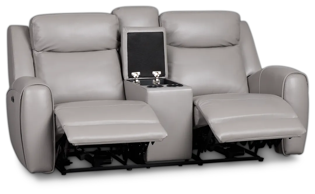 Walker Light Gray Lthr/vinyl Power Reclining Console Loveseat W/ Power Headrest