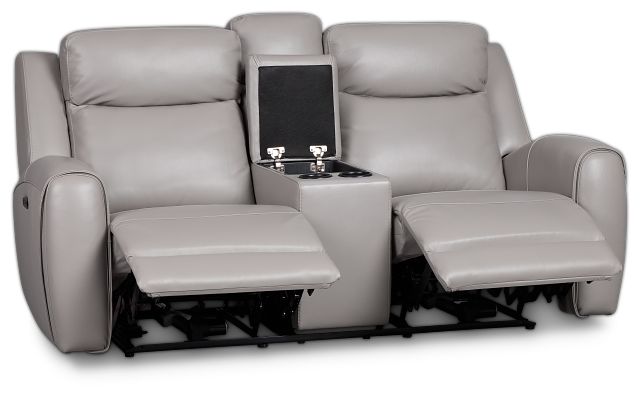 Walker Light Gray Lthr/vinyl Power Reclining Console Loveseat W/ Power Headrest