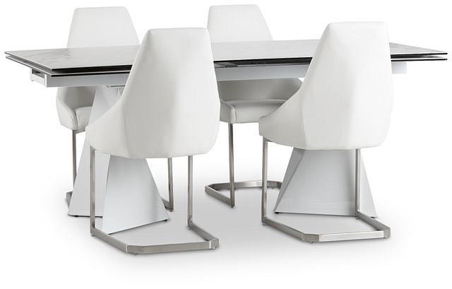 Monaco White Ceramic Table & 4 Upholstered Chairs