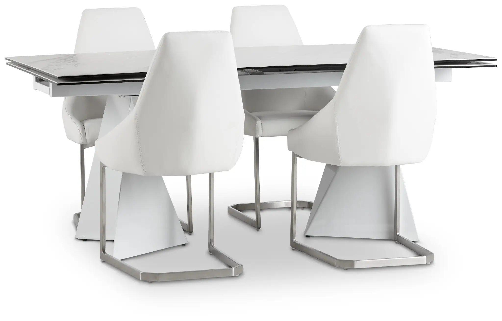 Monaco White Ceramic Table & 4 Upholstered Chairs Monaco White Ceramic Table & 4 Upholstered Chairs