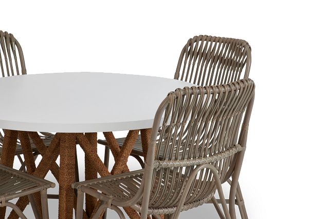 Greenwich Two-tone Round Table & 4 Gray Rattan Chairs (6)