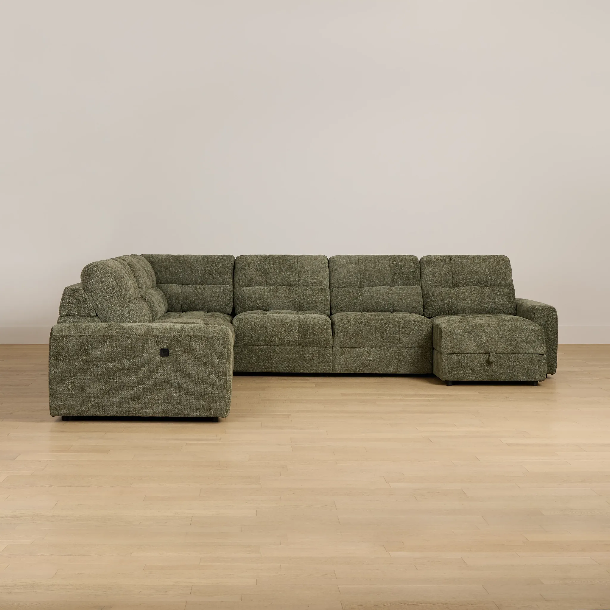 Hendrix Green Fabric Large Dual Power Right Extension Chaise Sectional