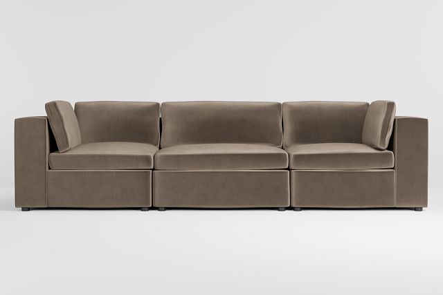 Destin Joya Beige Velvet 3-piece Modular Sofa