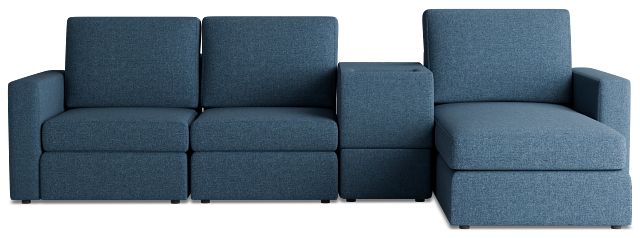 Citymod Blue Fabric Small Right Chaise Sectional With Media Console