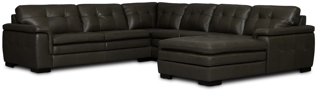 Braden Dark Gray Leather Medium Right Chaise Sectional