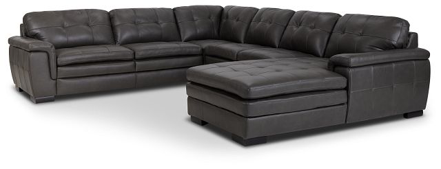 Braden Dark Gray Leather Medium Right Chaise Sectional