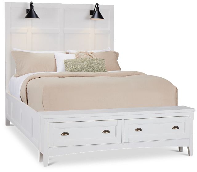 Heron Cove White Panel Bed With Lights And Bench