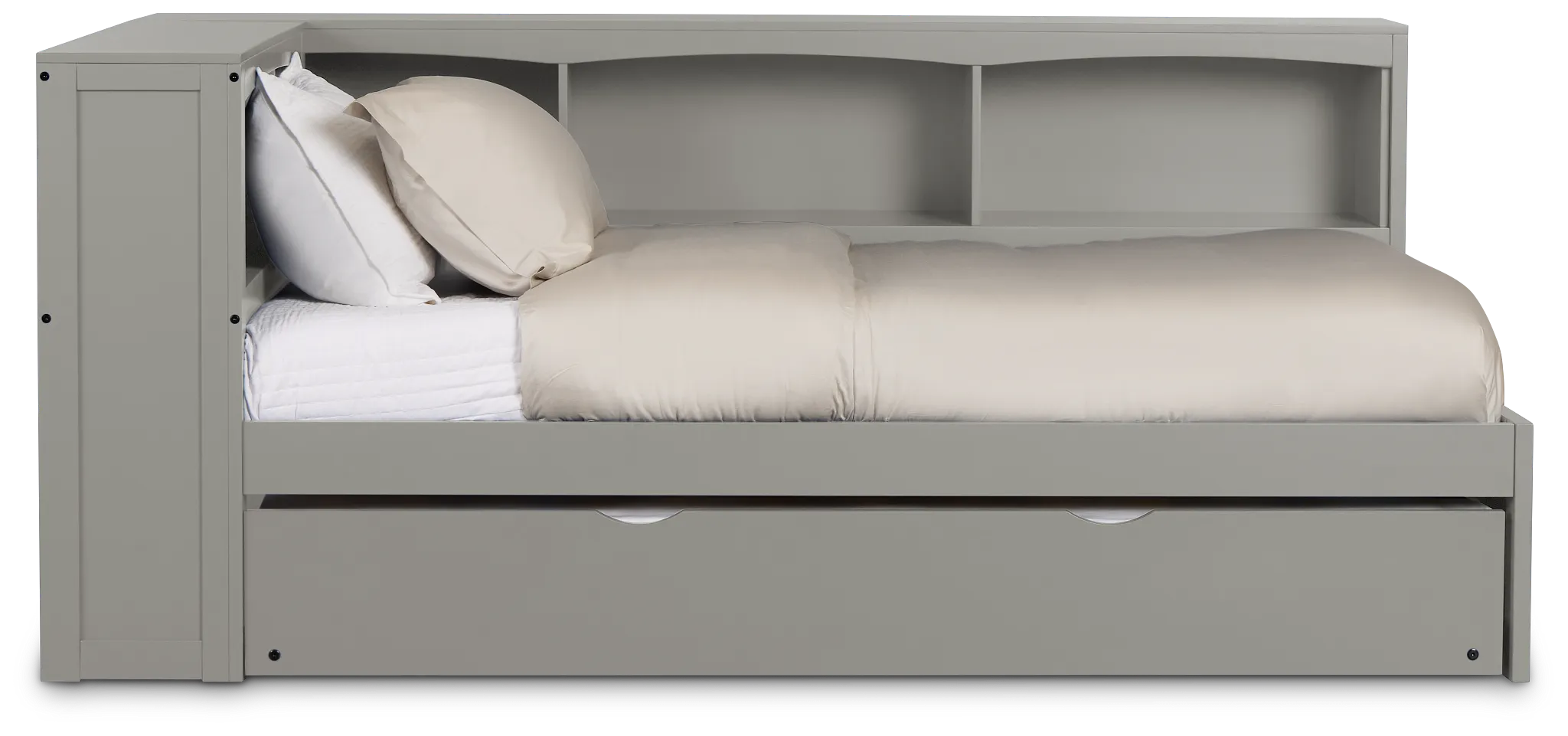 Charleston Gray Corner Bookcase Bed With Trundle