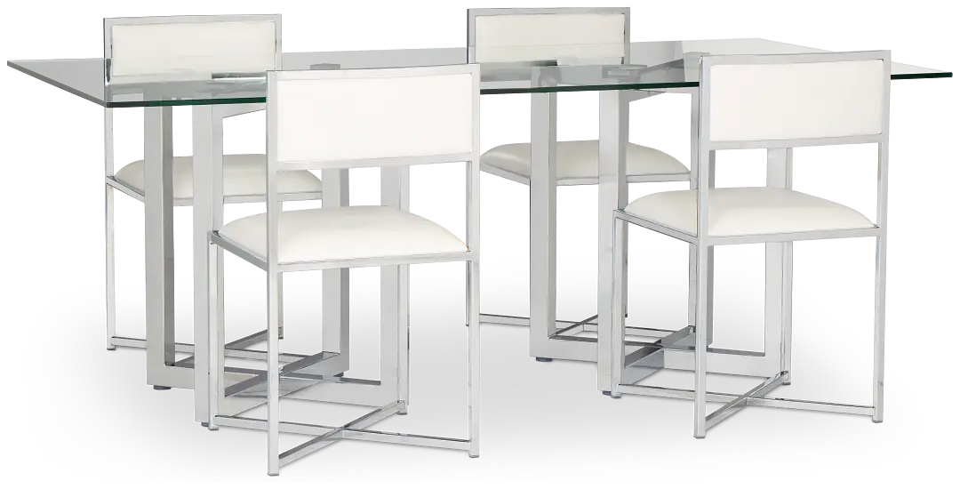 Amalfi White Glass Rectangular Table & 4 Metal Chairs Amalfi White Glass Rectangular Table & 4 Metal Chairs