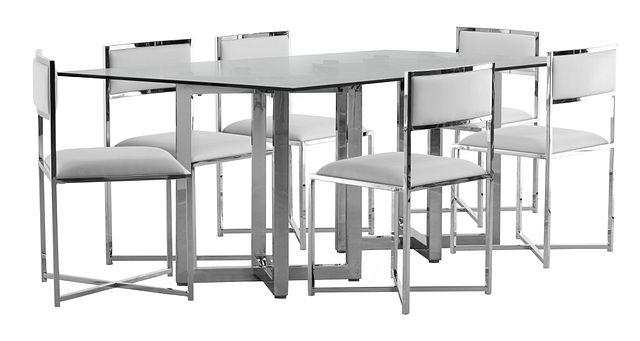 Amalfi White Glass Rectangular Table & 4 Metal Chairs