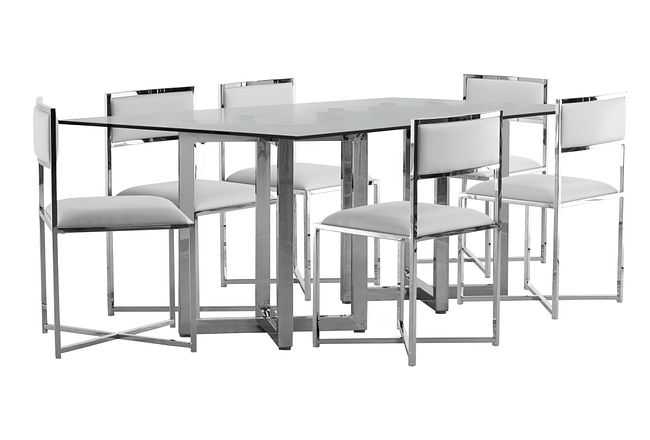 Amalfi White Glass Rectangular Table & 4 Metal Chairs