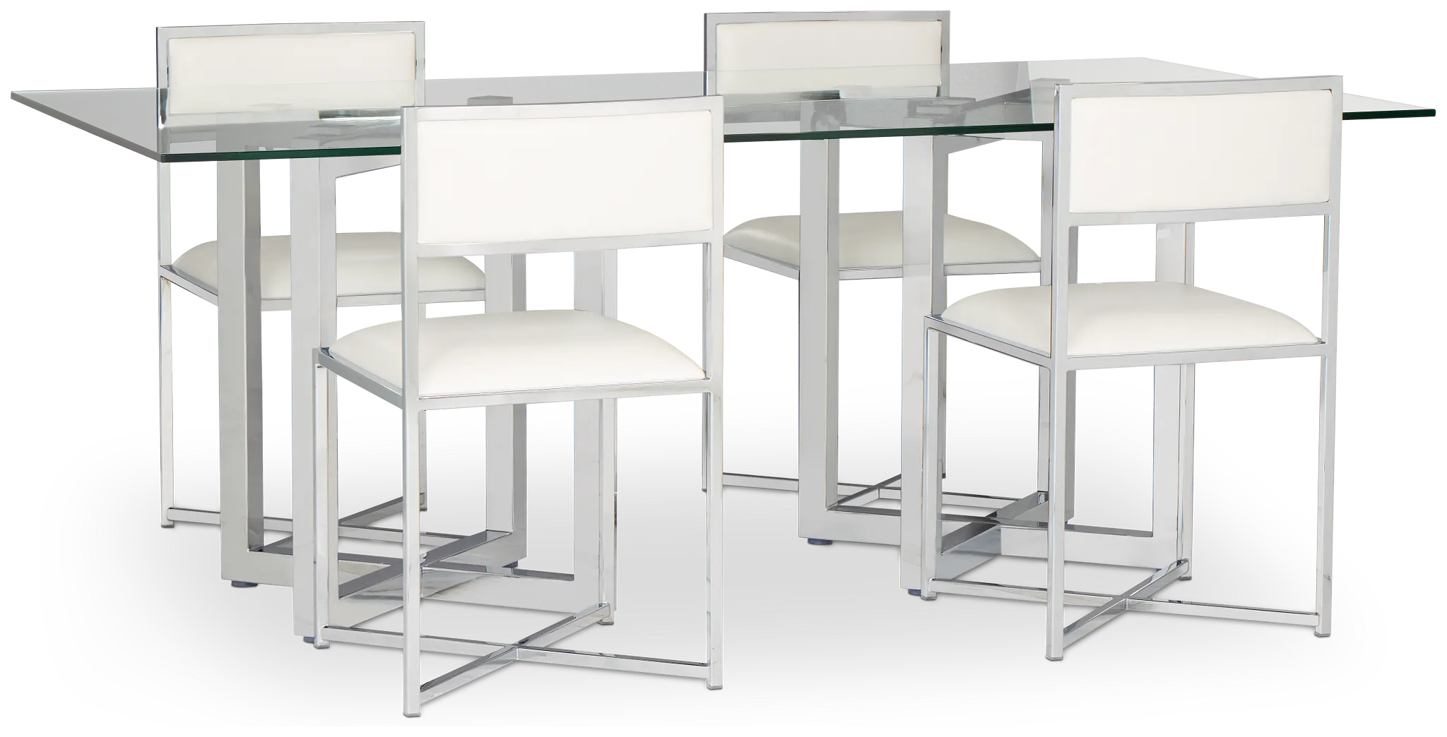 Amalfi White Glass Rectangular Table & 4 Metal Chairs