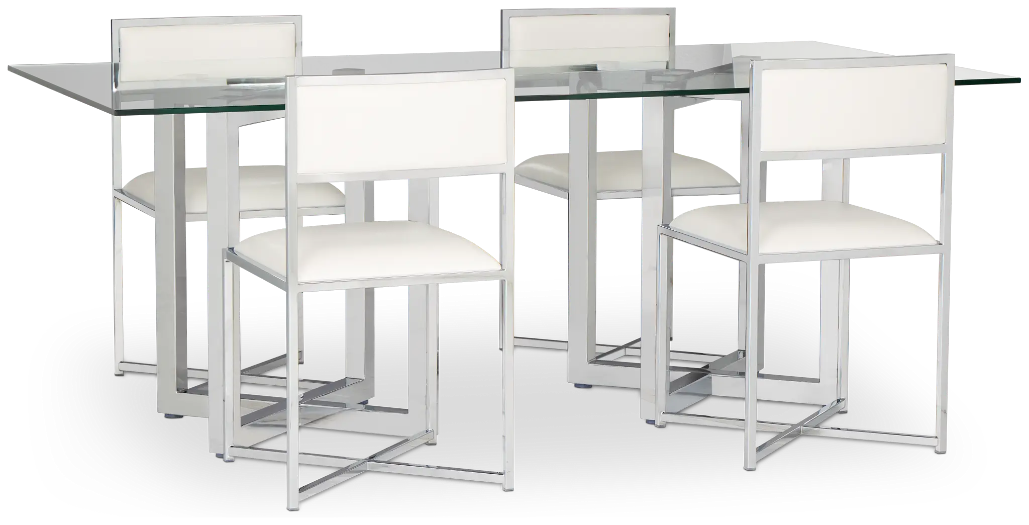 Amalfi White Glass Rectangular Table & 4 Metal Chairs Amalfi White Glass Rectangular Table & 4 Metal Chairs