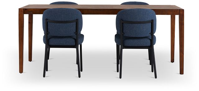 Chicago Dark Tone Rect Table & 4 Dark Blue Upholstered Chairs