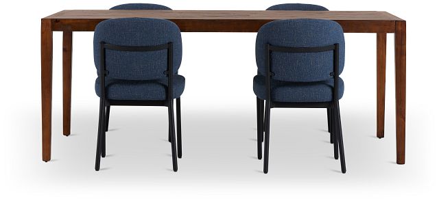 Chicago Dark Tone Rect Table & 4 Dark Blue Upholstered Chairs