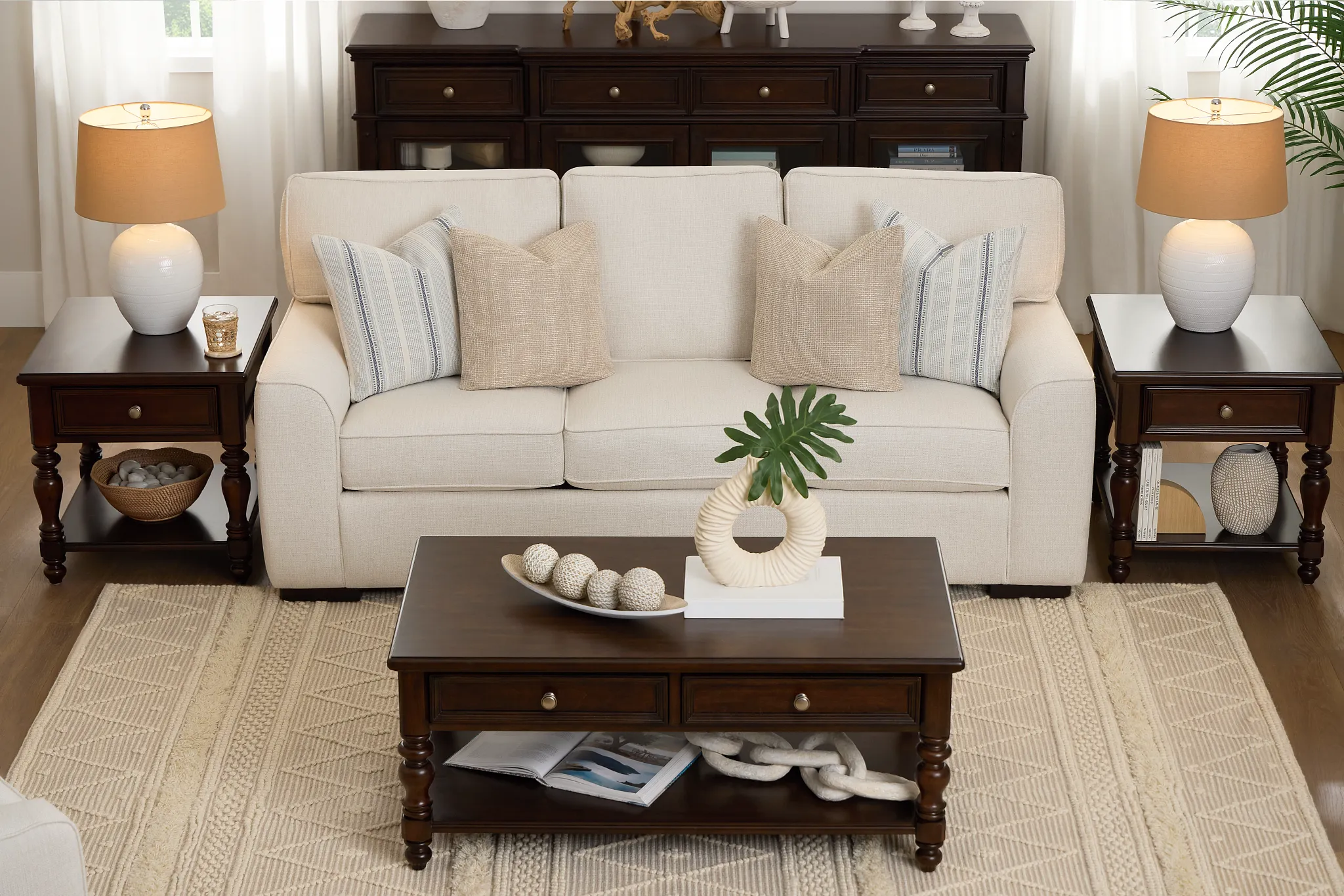 Sinclair Light Beige Fabric Sofa