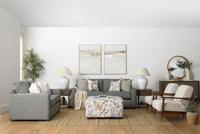 Wellstone Gray Fabric Cocktail Ottoman
