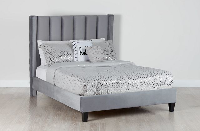 Audrey Dark Gray Velvet Platform Bed