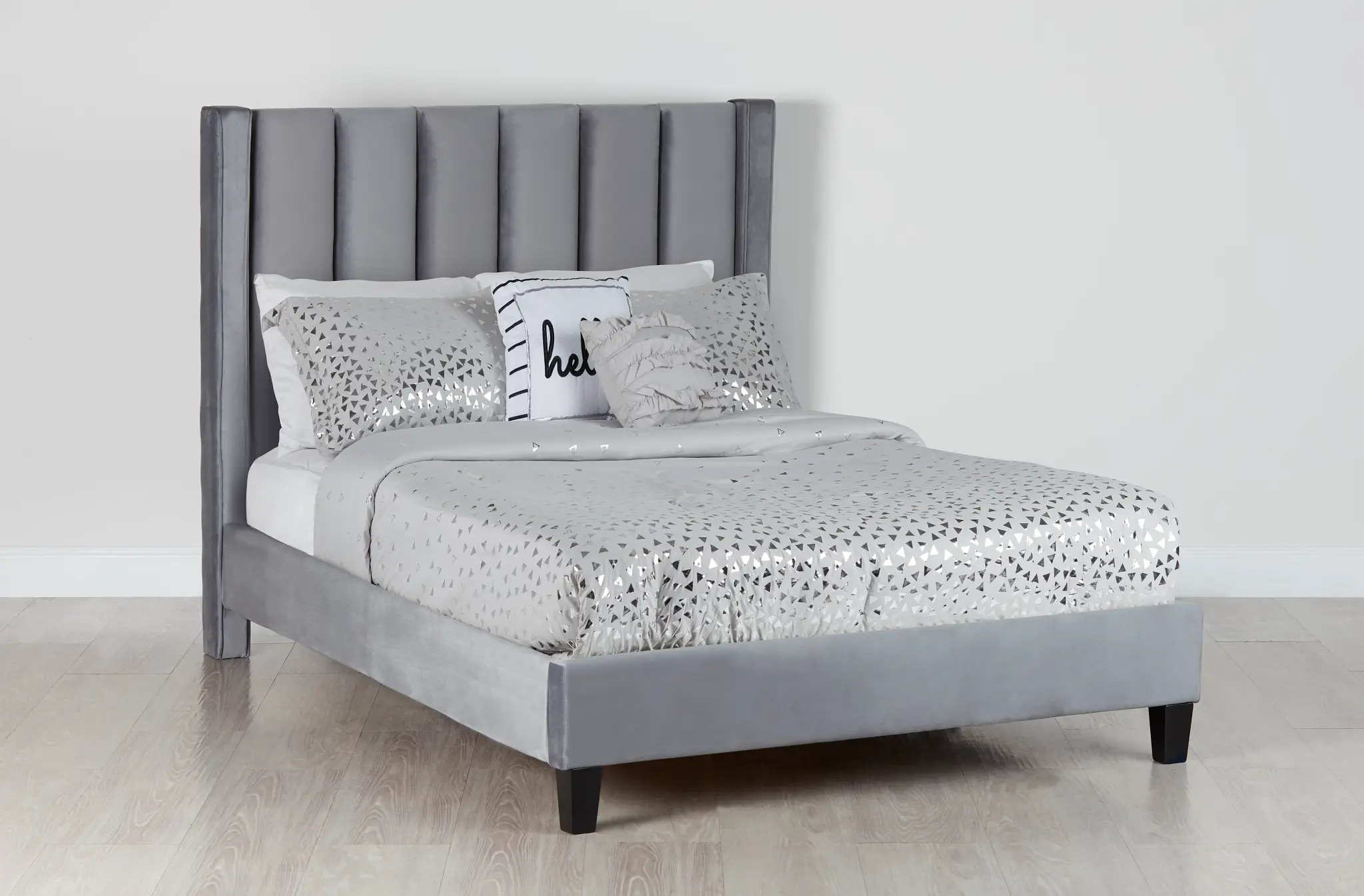 Audrey Dark Gray Velvet Platform Bed Audrey Dark Gray Velvet Platform Bed