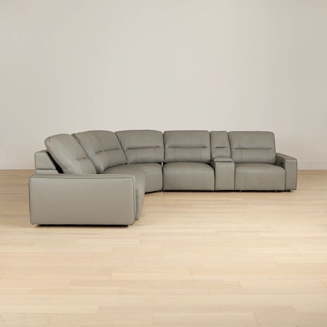 Rudy Gray Lthr/vinyl Medium Tri Power 2 Arm Extension Chaise Sectional