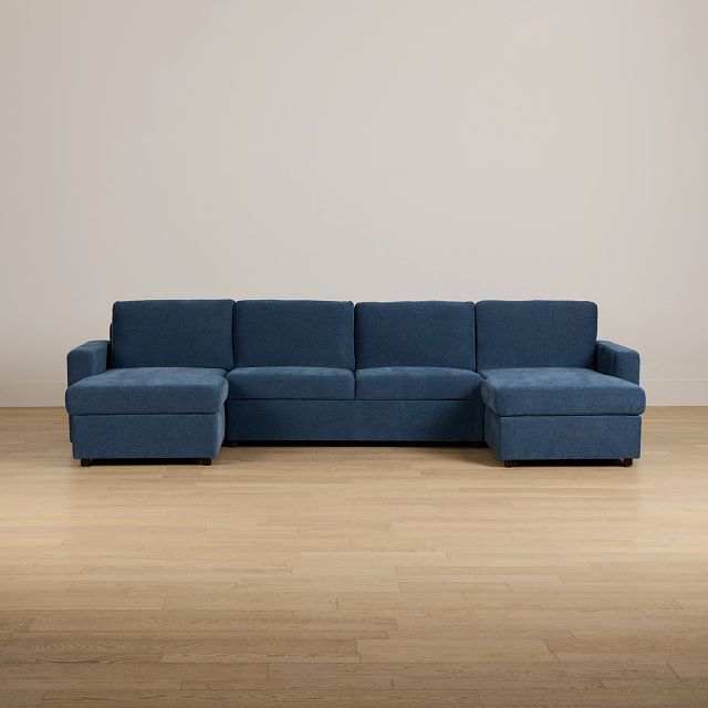 Addie Blue Fabric Double Chaise Sleeper Storage Sectional