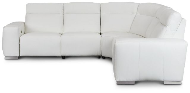 Elba White Leather Small Dual Power Reclining Two-arm Sectional
