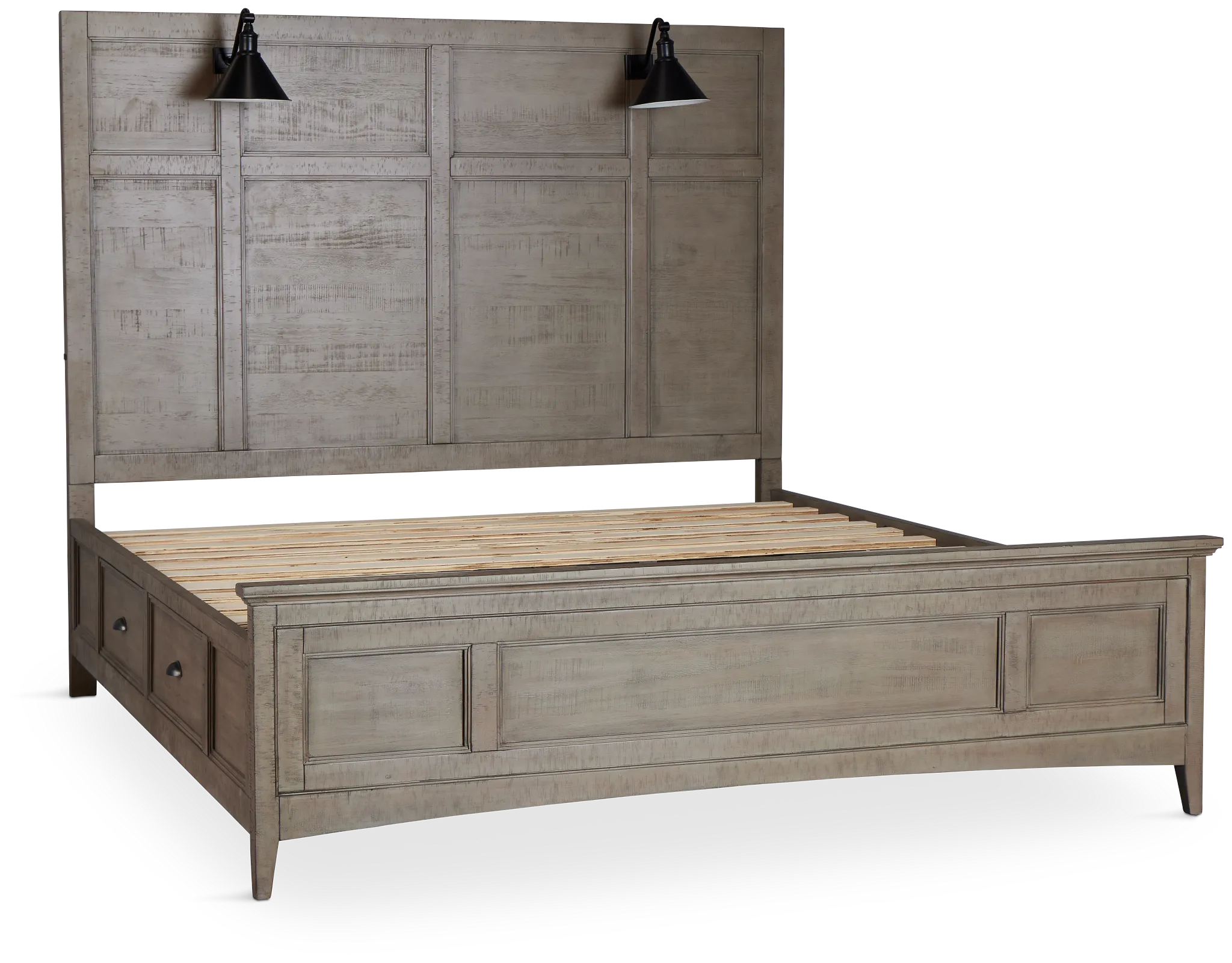 Heron Cove Light Tone Storage Panel Bed With Lights