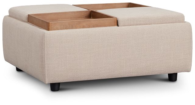 Yvonne Light Beige Fabric Storage Accent Ottoman