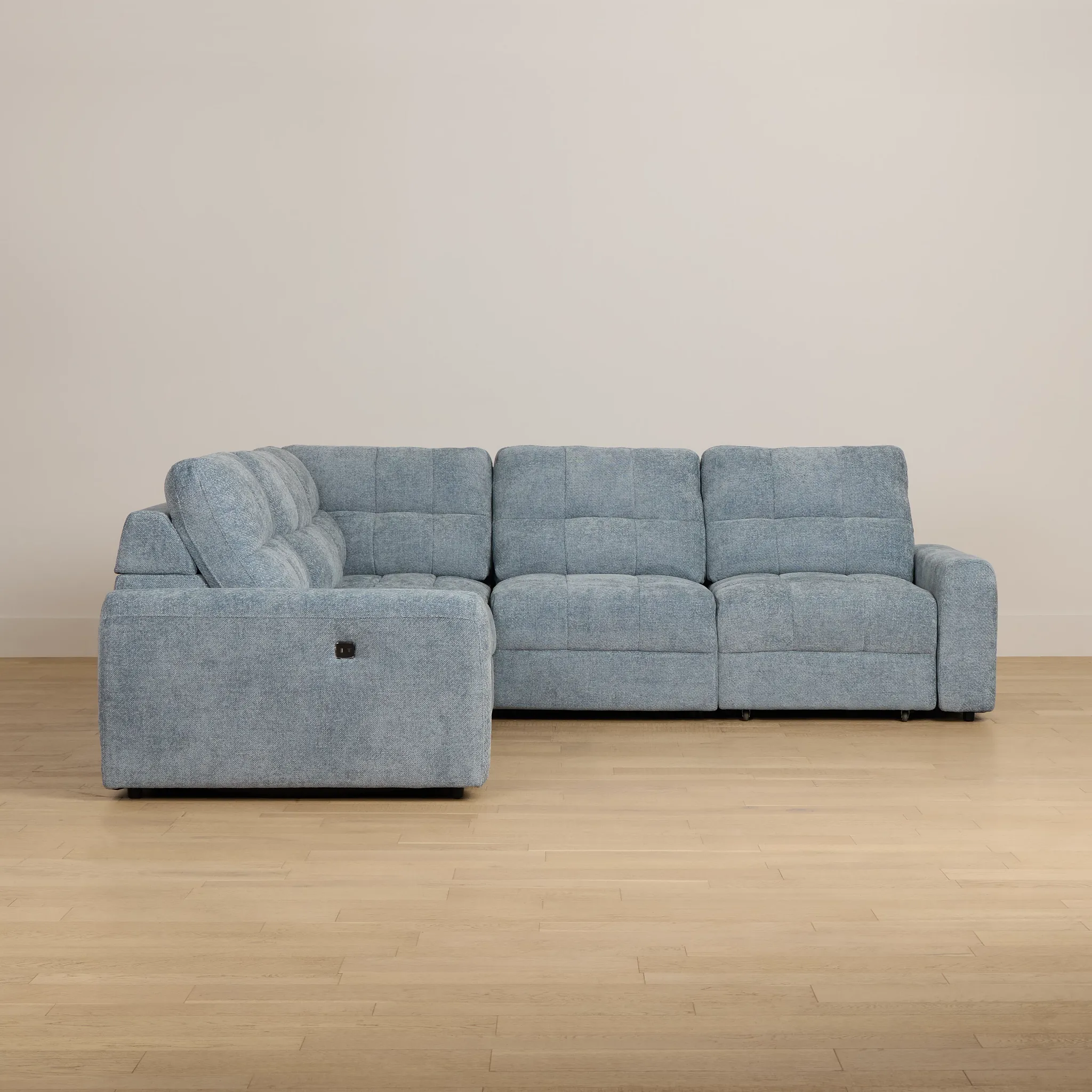 Hendrix Light Blue Fabric Small Two Arm Power Extension Chaise Sectional