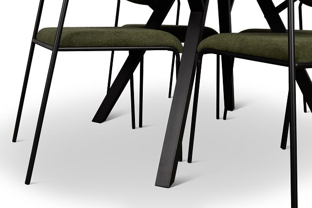 Lynden Light Tone Round Table & 4 Green Metal Upholstered Side Chairs