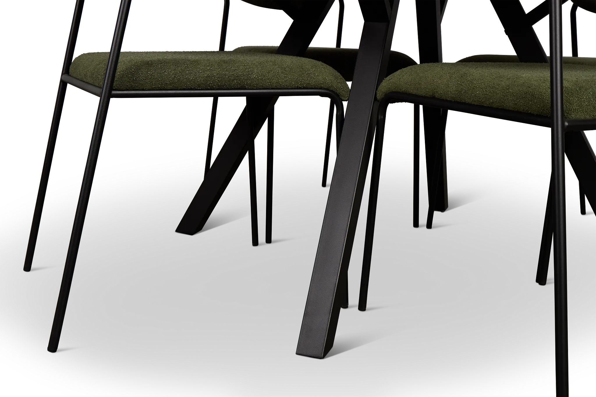 Lynden Light Tone Round Table & 4 Green Metal Upholstered Side Chairs