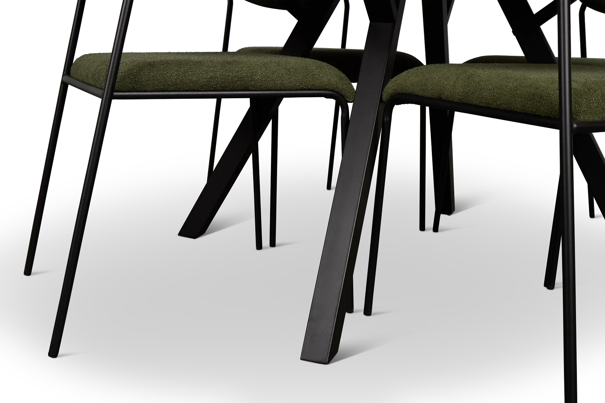 Lynden Light Tone Round Table & 4 Green Metal Upholstered Side Chairs Lynden Light Tone Round Table & 4 Green Metal Upholstered Side Chairs