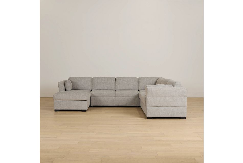 Amber Light Gray Fabric Large Left Chaise Sleeper Sectional, (0)