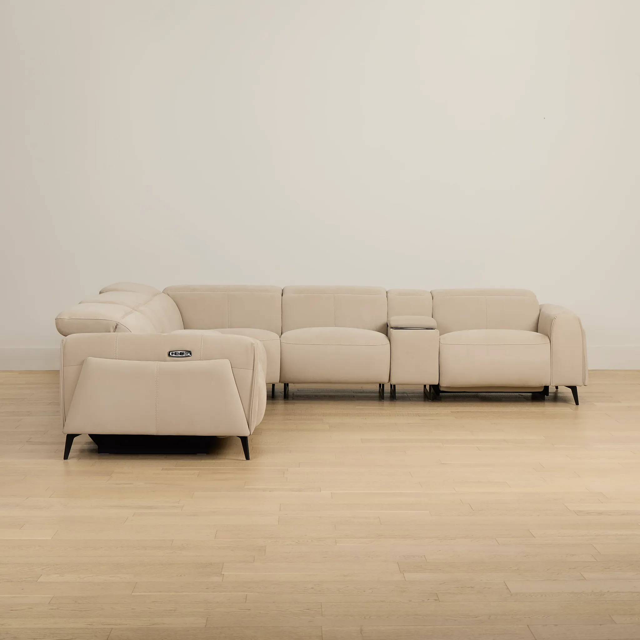 Reyna Beige Micro Large Dual Power Reclining Two-arm Sectional