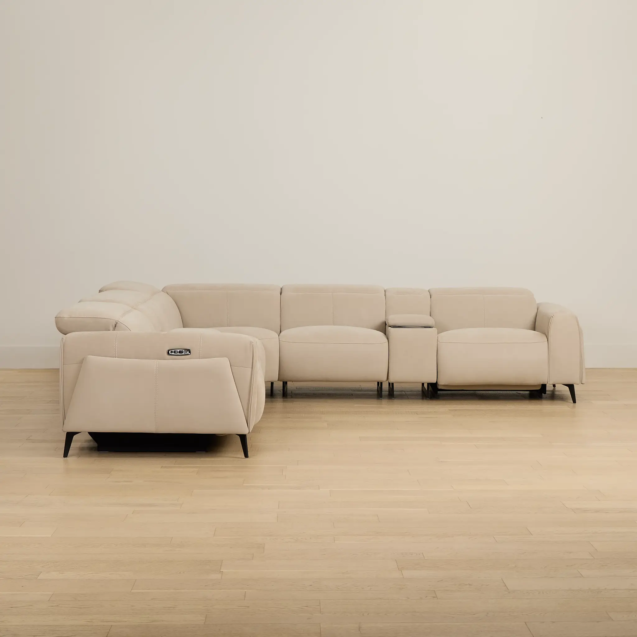 Reyna Beige Micro Large Dual Power Reclining Two-arm Sectional Reyna Beige Micro Large Dual Power Reclining Two-arm Sectional