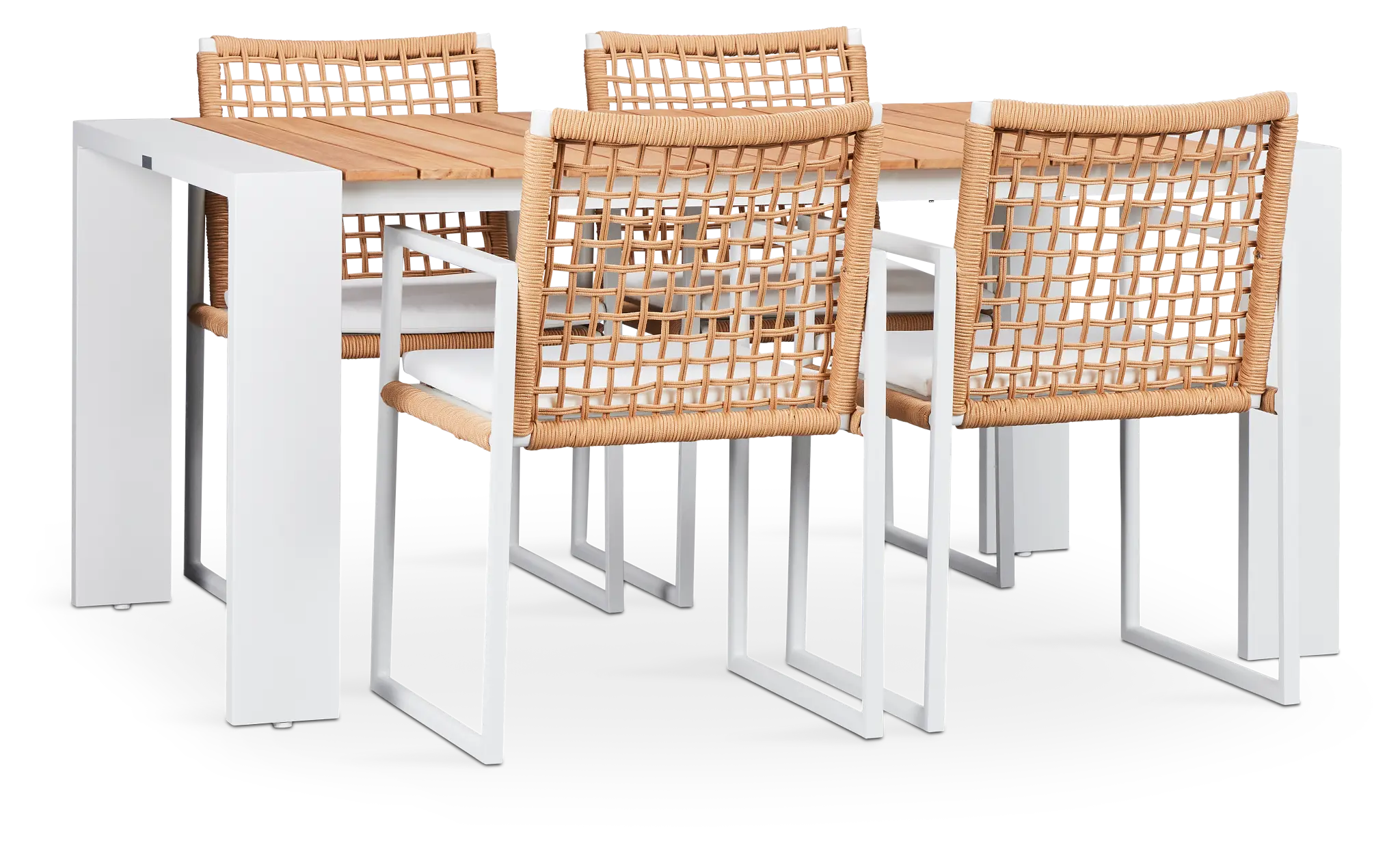 Sunrise Teak 65" Rectangular Table & 4 Aluminum Arm Chairs Sunrise Teak 65" Rectangular Table & 4 Aluminum Arm Chairs