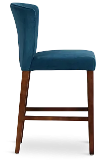 Bentley Dark Blue Velvet 24" Upholstered Barstool