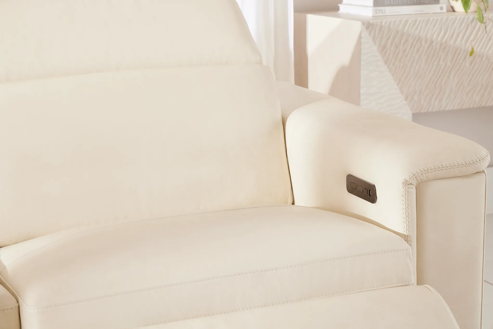 Ainsley White Leather Large Dual Power Reclining Two-arm Sectional