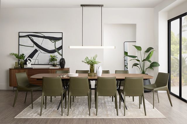 Margo Two-tone Rectangular Table & 4 Dark Green Upholstered Chair