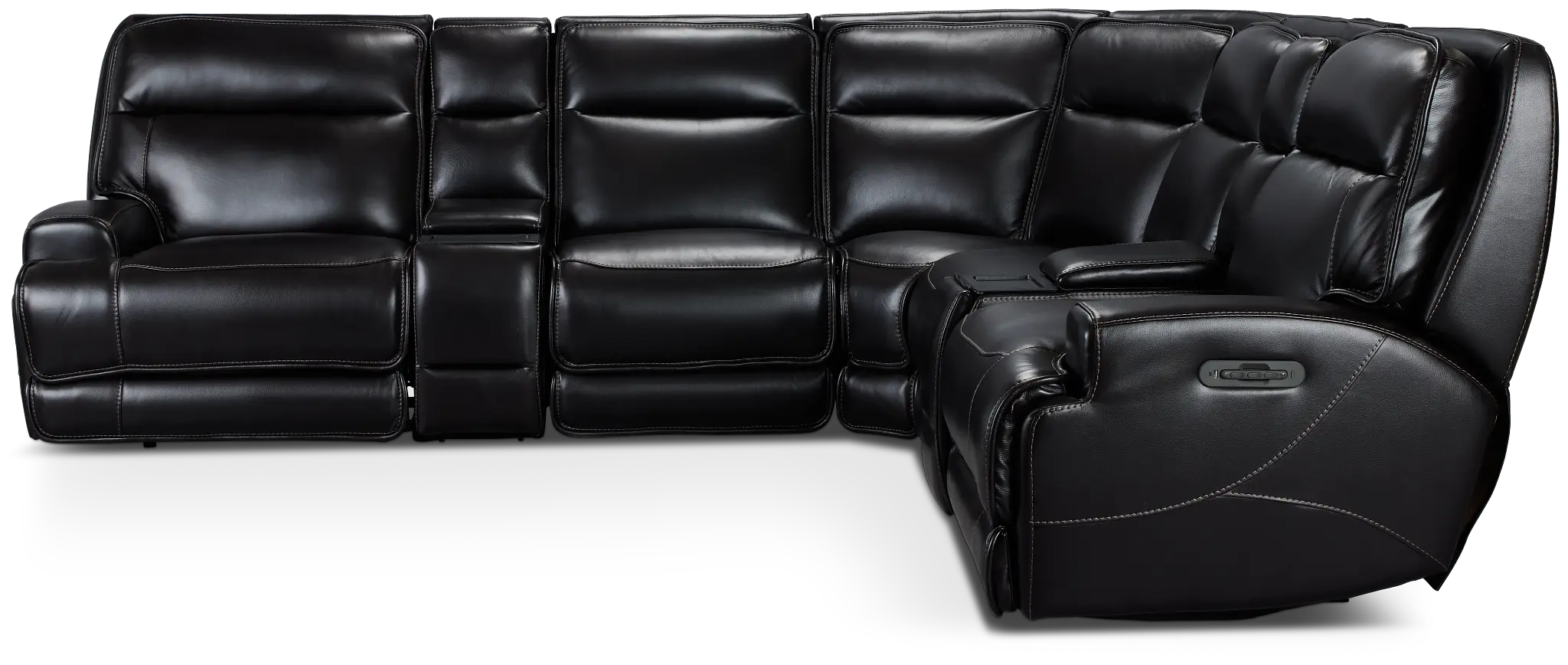 Casey Black Lthr/vinyl Large Dual Power Reclining Two-arm Sectional Casey Black Lthr/vinyl Large Dual Power Reclining Two-arm Sectional