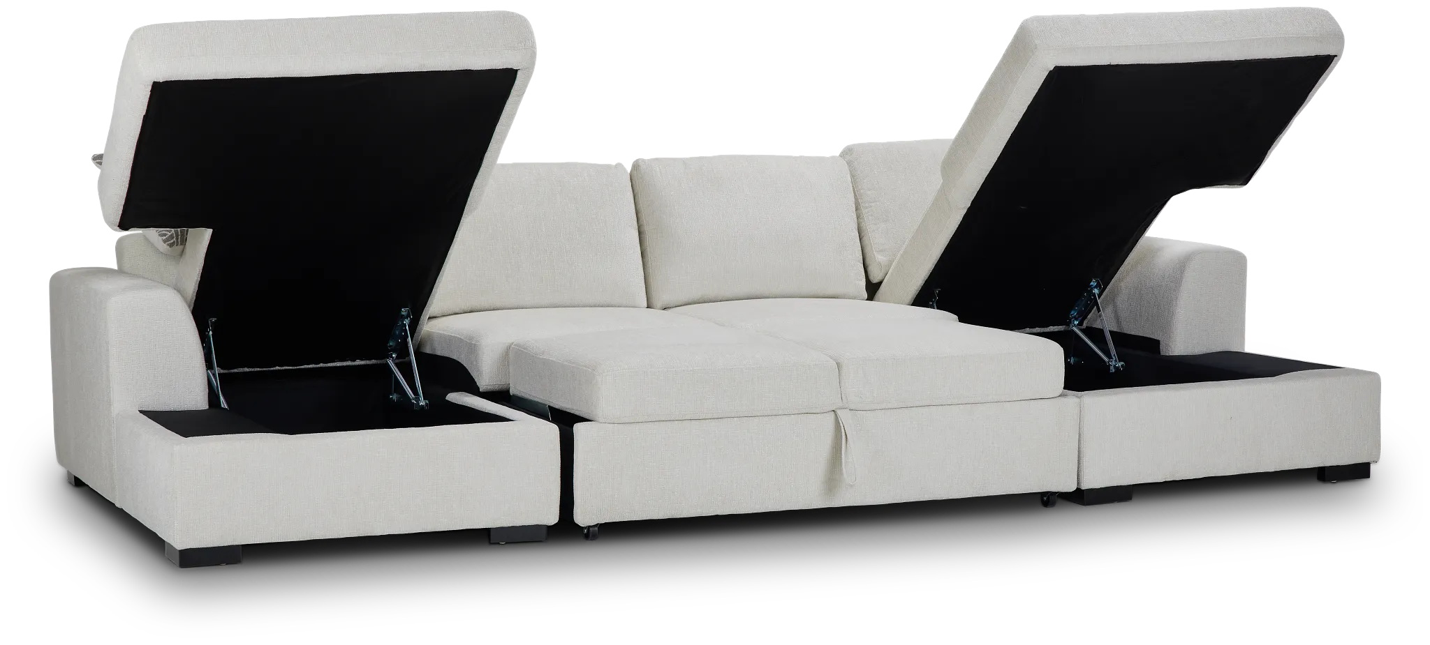 Blakely White Fabric Double Chaise Sleeper Storage Sectional