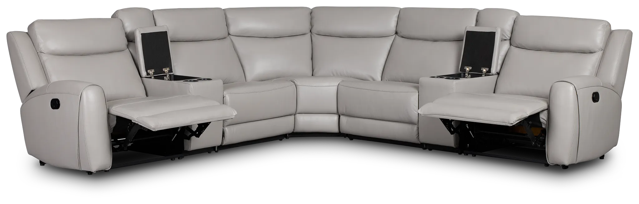 Walker Light Gray Lthr/vinyl Large Dual Manually Reclining Two-arm Sectional