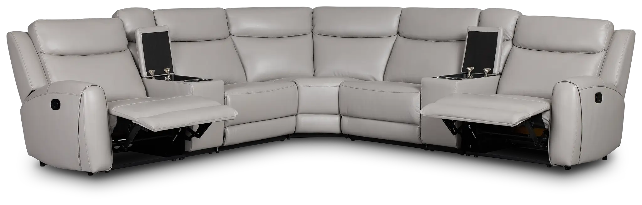 Walker Light Gray Lthr/vinyl Large Dual Manually Reclining Two-arm Sectional Walker Light Gray Lthr/vinyl Large Dual Manually Reclining Two-arm Sectional