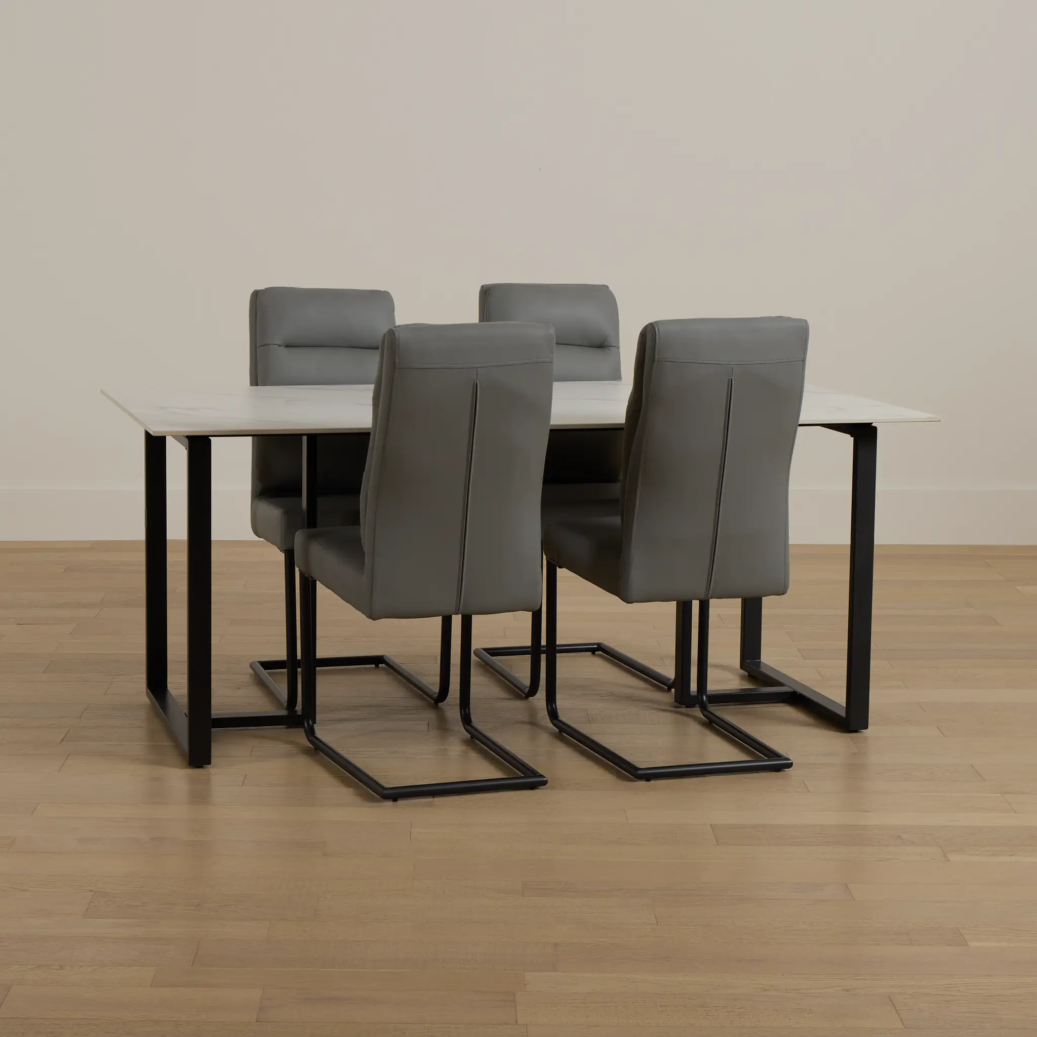 Paxton White Rect Table & 4 Gray Upholstered Chairs Paxton White Rect Table & 4 Gray Upholstered Chairs