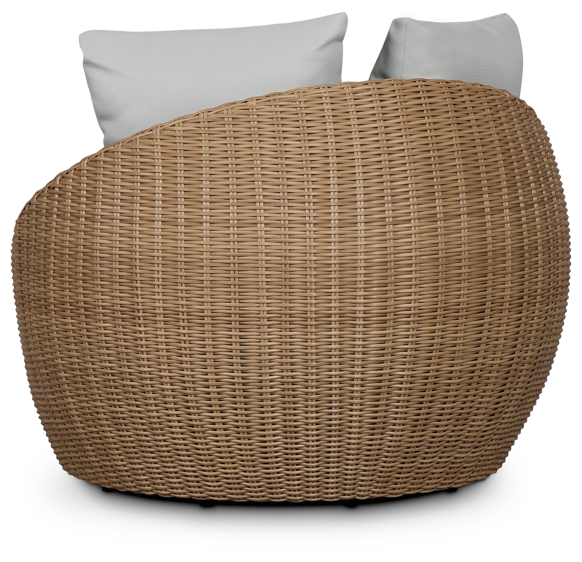 Montecito Light Tone Curved Swivel Chair With Light Blue Cushions