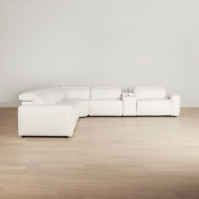 Tidal White Lthr/vinyl Medium Triple Power 2-arm Sectional