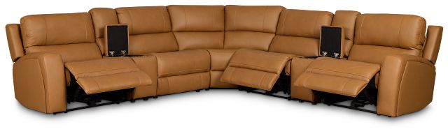 Summit Light Brown Lthr/vinyl Large Triple Power Reclining Two-arm Sectional