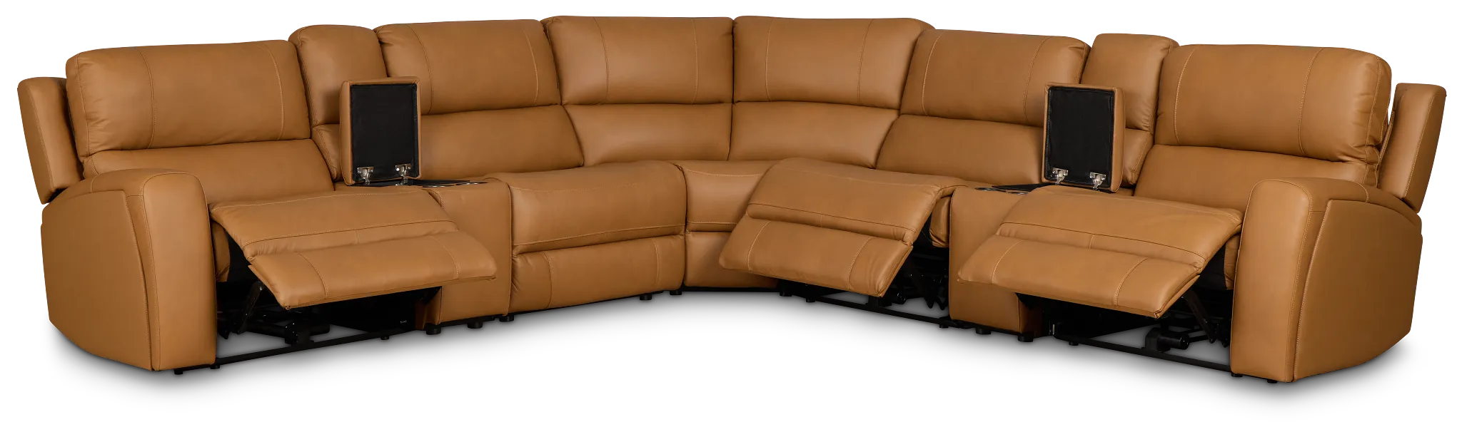 Summit Light Brown Lthr/vinyl Large Triple Power Reclining Two-arm Sectional
